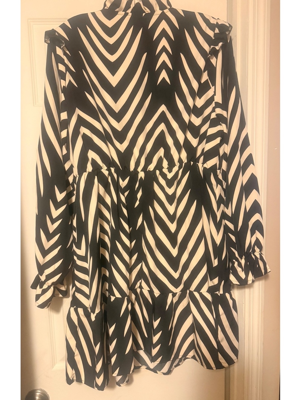 Women’s Plus SHEIN Curve Navy Cream Boho Ruffle Peasant Dress 1X 1XL
